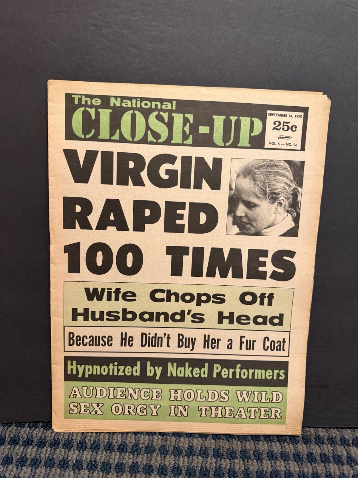 1970 Sept 14th National Close-Up Newspaper, Wife Chops Off Husbands Head  (10U)