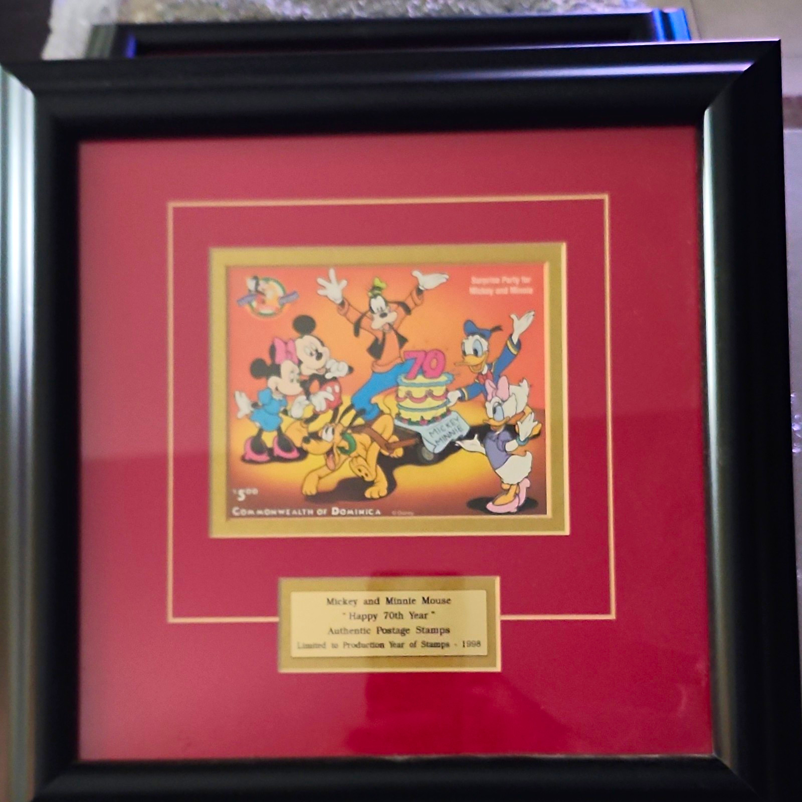 Disney Mickey and Minnie Mouse Happy 70th Year Framed Stamp 1998 Disney Mickey and Minnie Mouse Happy 70th Year Framed Stamp 1998