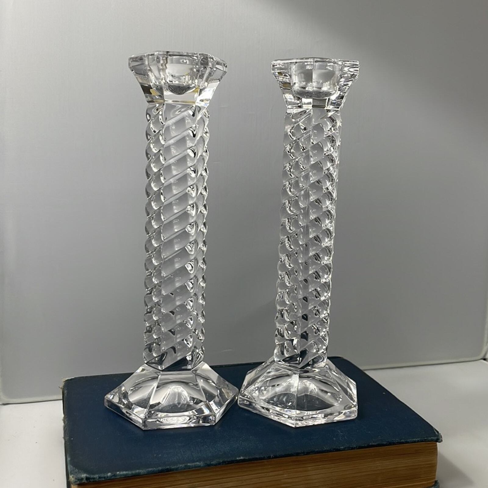 Pair Marquis by Waterford Crystal Monaco 8” Twisted Stem Candlesticks