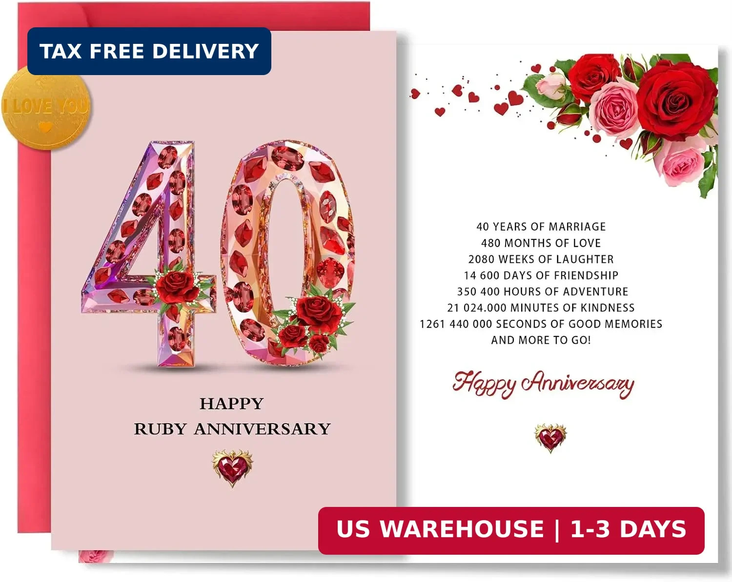 40th Wedding Anniversary， Happy Ruby Anniversary，7 * 5in，Double Sided Printing 3