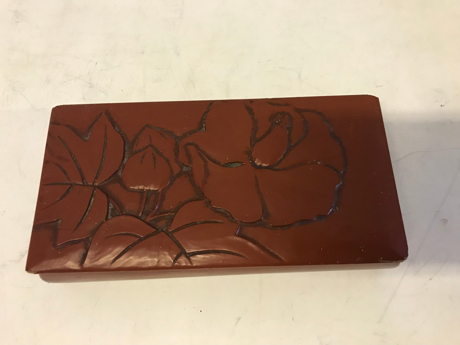 Vintage Antique Asian Red Lacquered Rectangle Box w/ Flowers Decoration
