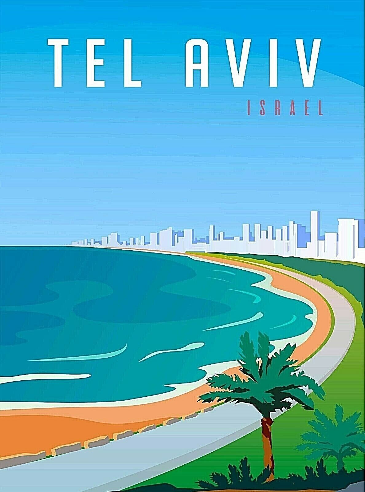 Tel Aviv Israel Beach Retro Travel Advertisement Art Deco Poster Print