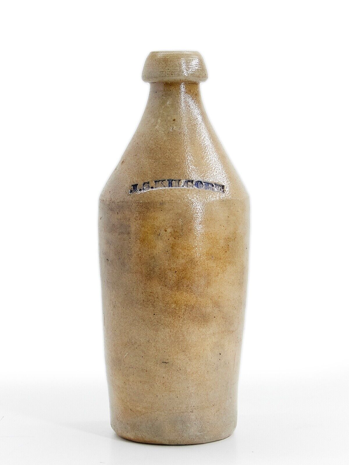 J.S. KILGORE Stoneware Beer/Soda Bottle Salt Glaze 1800\'s Boston? Antique