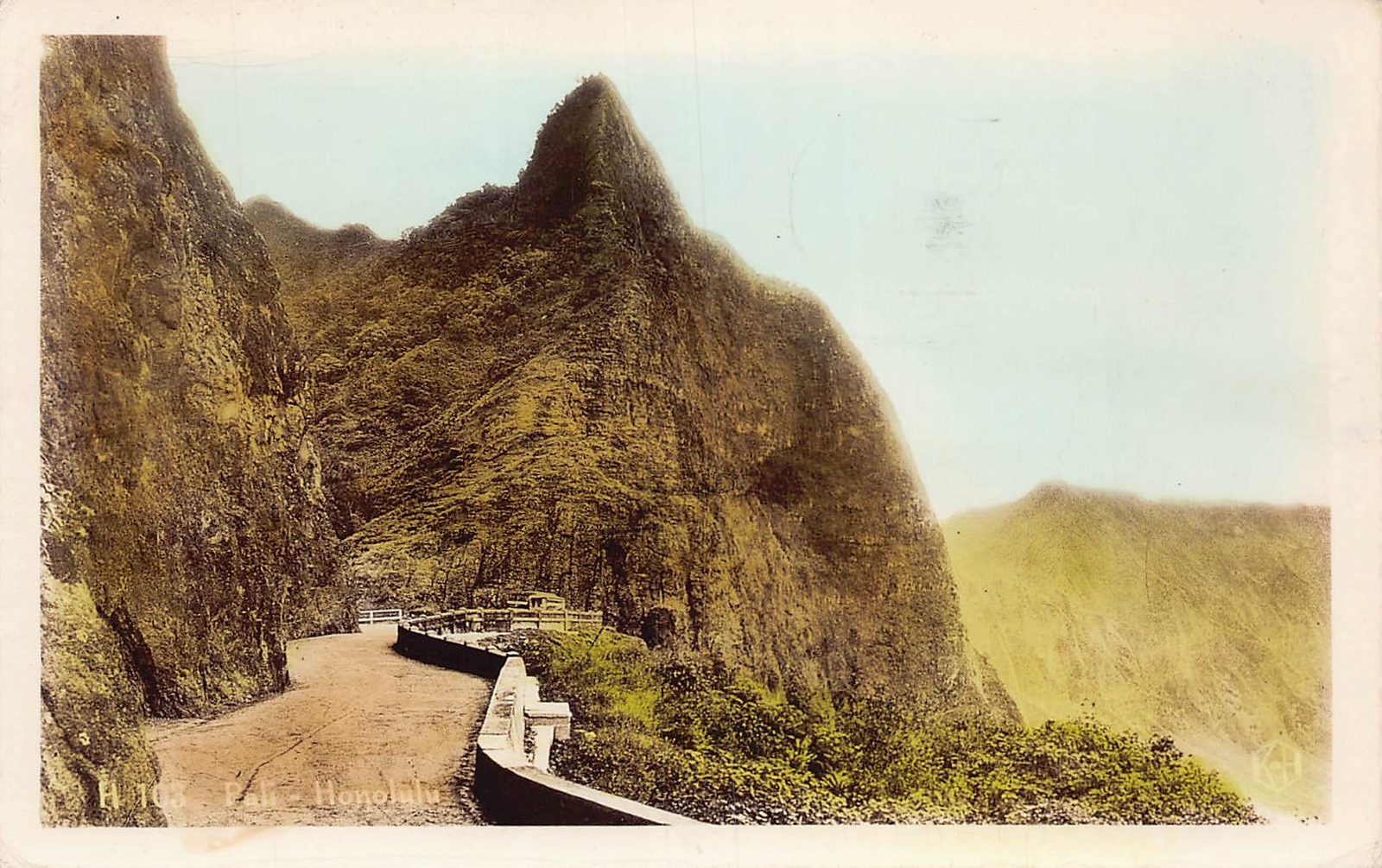 J76/ Honolulu Hawaii RPPC Postcard c1930s Pali Road Color Image  9