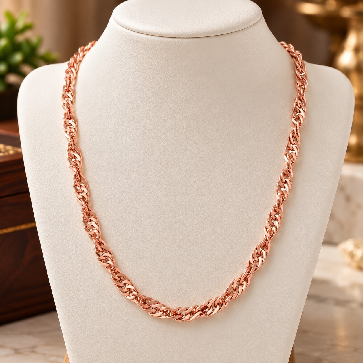 Pure Copper Rose Gold Chain Necklace 22 Inch Twisted Link Chain for Men & Women