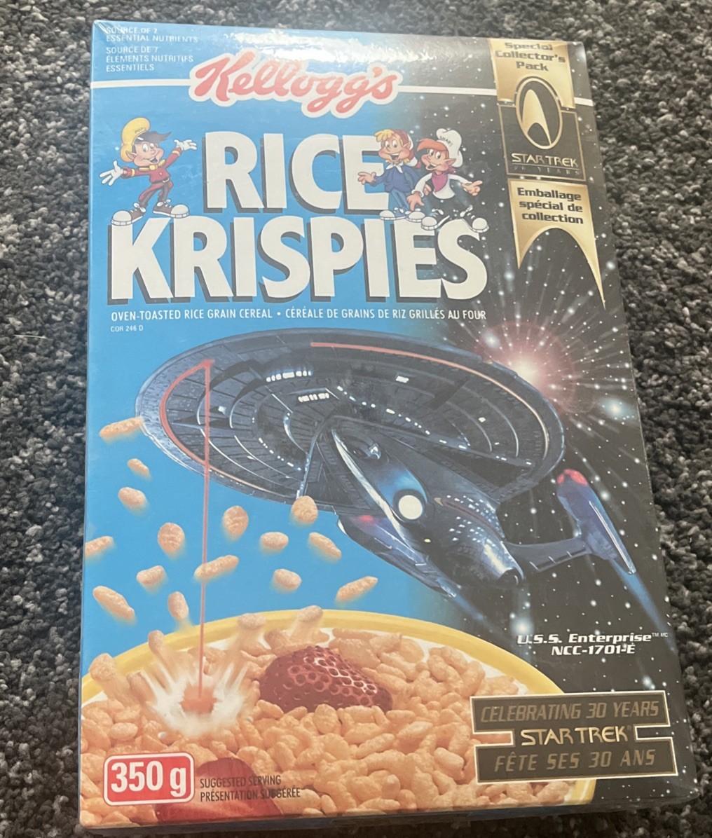 1996 Kellogg's Rice Krispies STAR TREK First Contact 30th Ann Sealed Cereal Box 1996 Kellogg's Rice Krispies STAR TREK First Contact 30th Ann Sealed Cereal Box