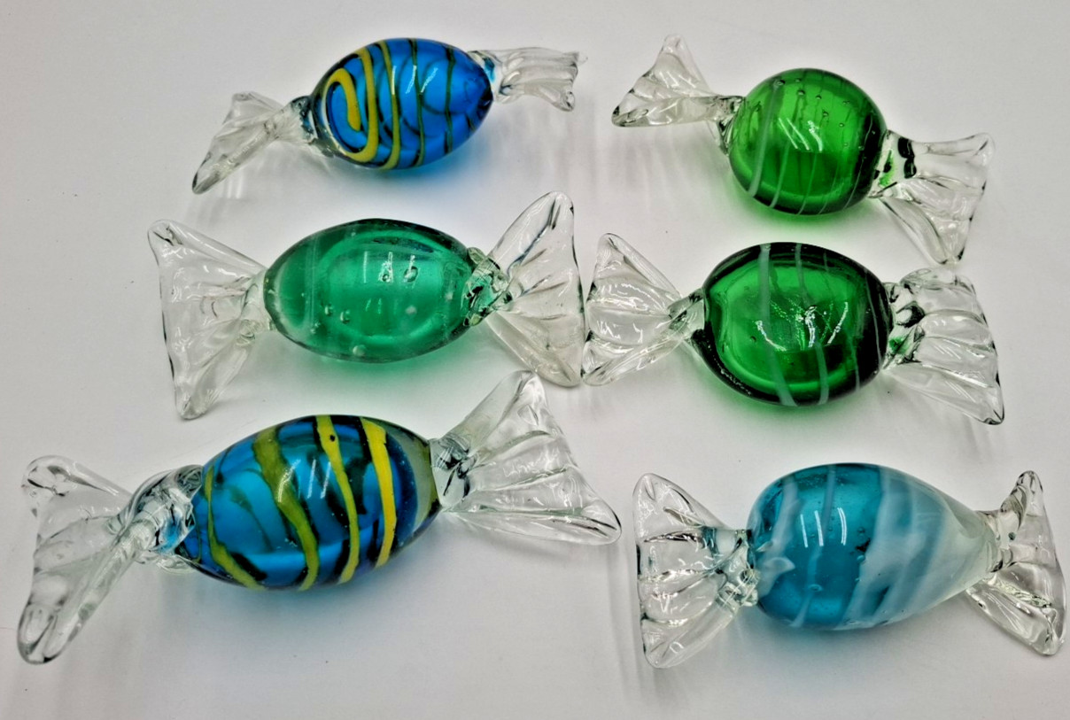 Vintage Late 20th Century Art Glass Cellophane Candy Set Of 6
