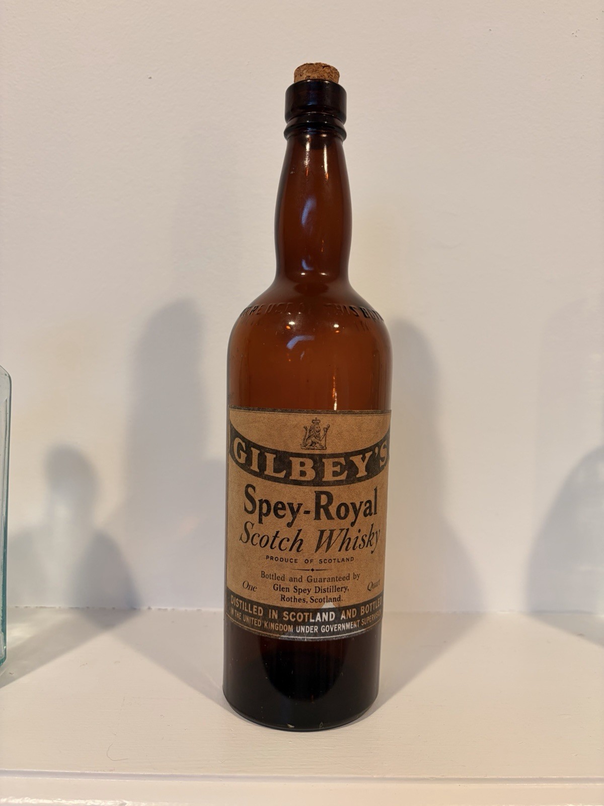 RARE Vintage 1940s Corktop Gilbeys Spey Royal Scotch Whiskey Bottle