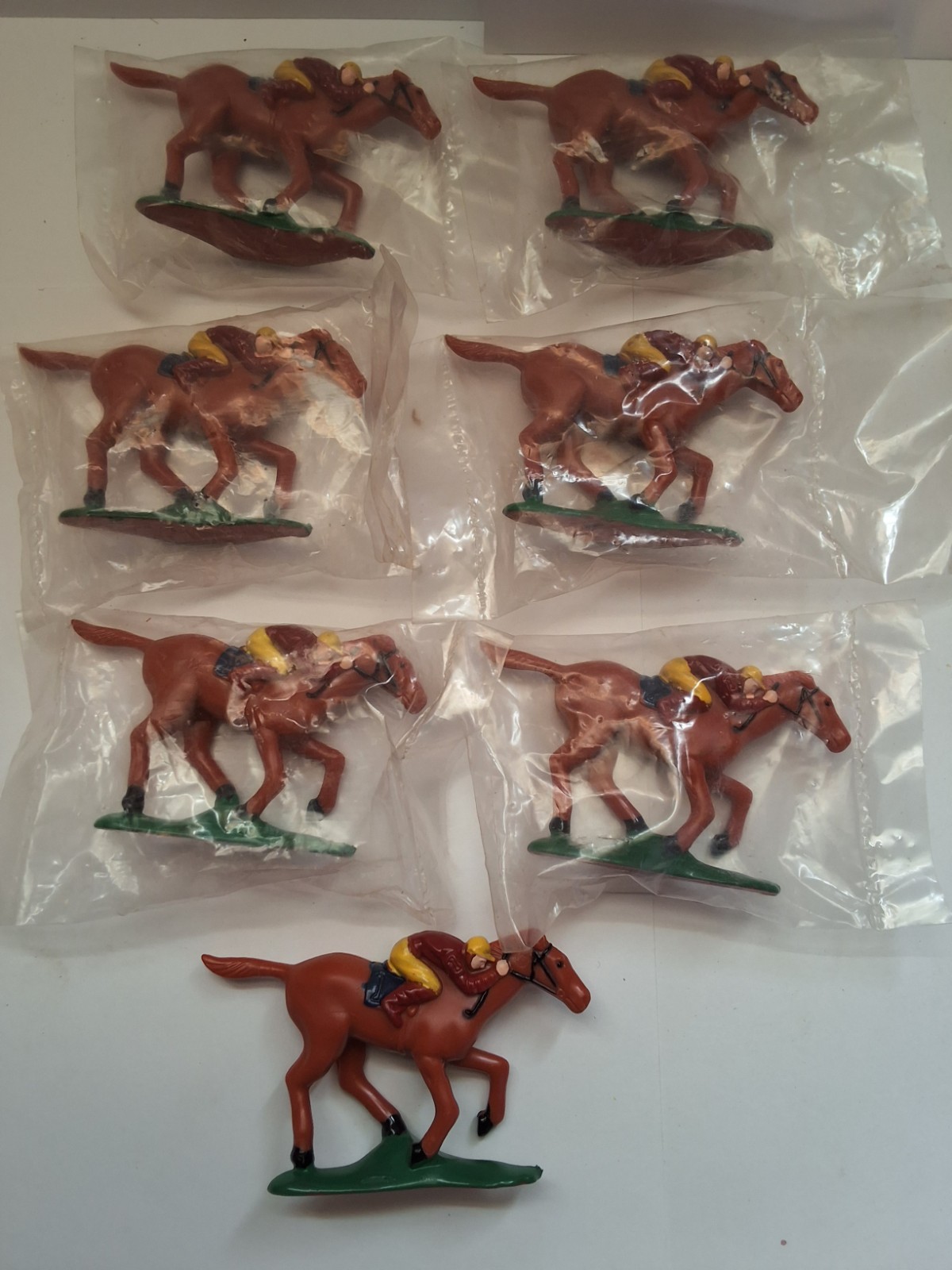 Vintage Plastic Race Horse & Jockey Figurines - Lot of 7  / New Old Stock)