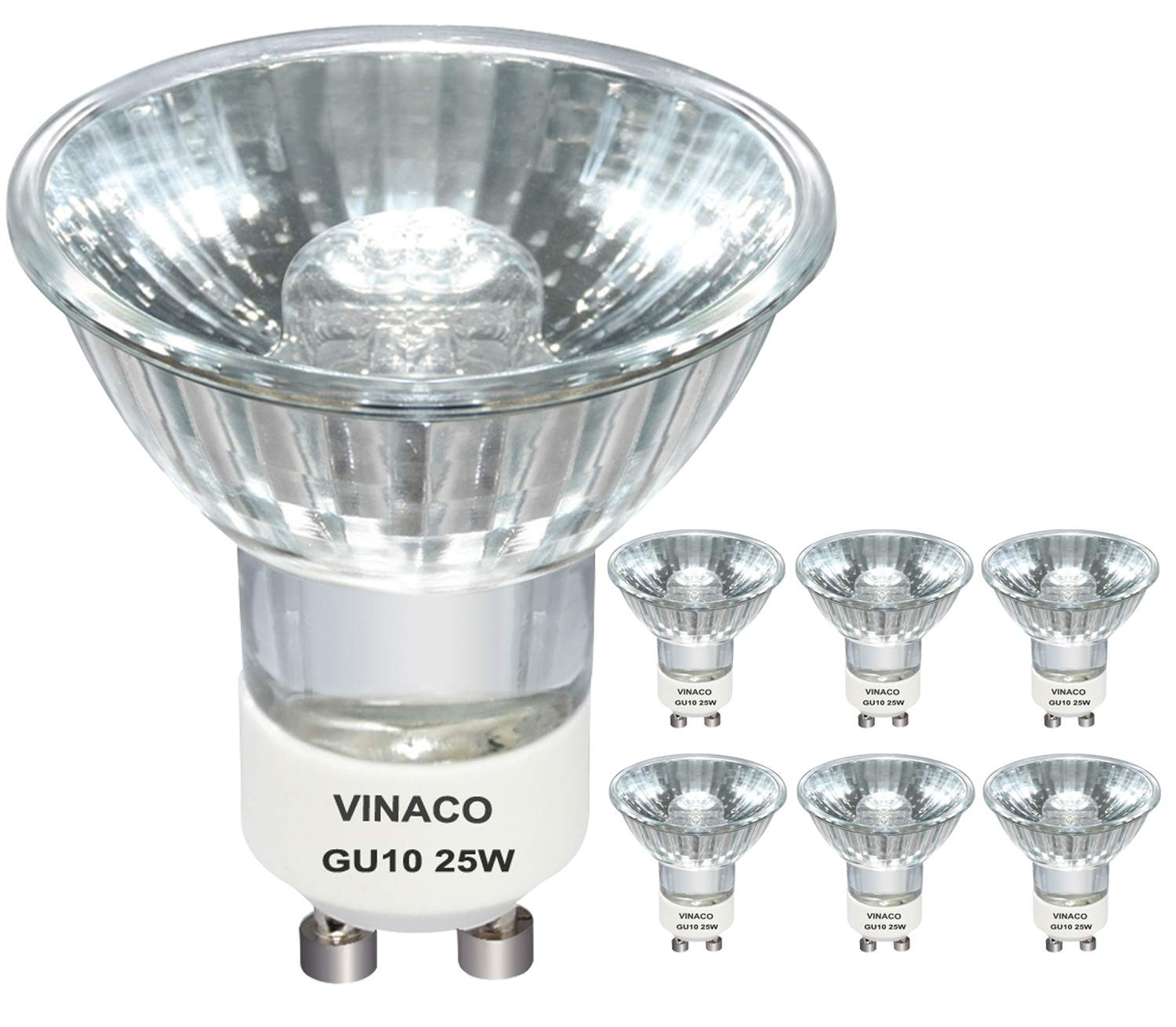 Vinaco GU10+C 120V 25W Halogen Bulbs, 6Pack 6 Count (Pack of 1), Clear Glass