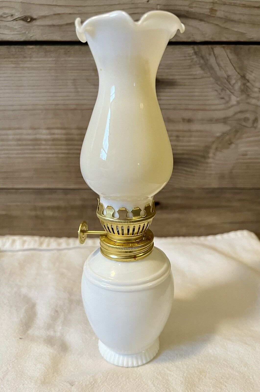 Retro Milk Glass Miniature 8-Inch Kerosene Or Oil Lamp With Shade