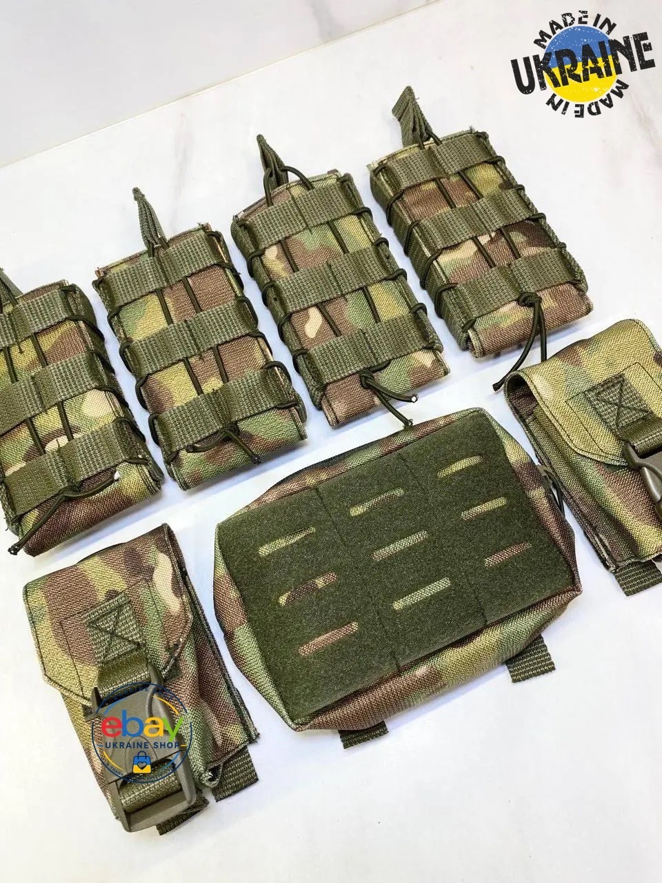 7pc Multicam MOLLE Tactical Pouch Set AK Mag Grenade Admin Plate Carrier RPS