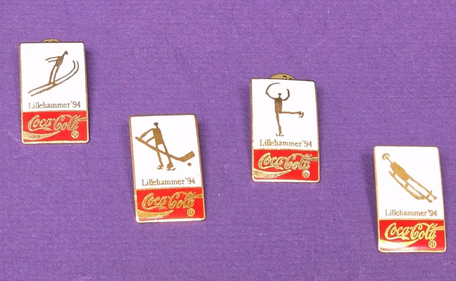 Vintage 1994 Lillehammer Olympics Coca Cola Downhill Skiing Pins Lot Of 4