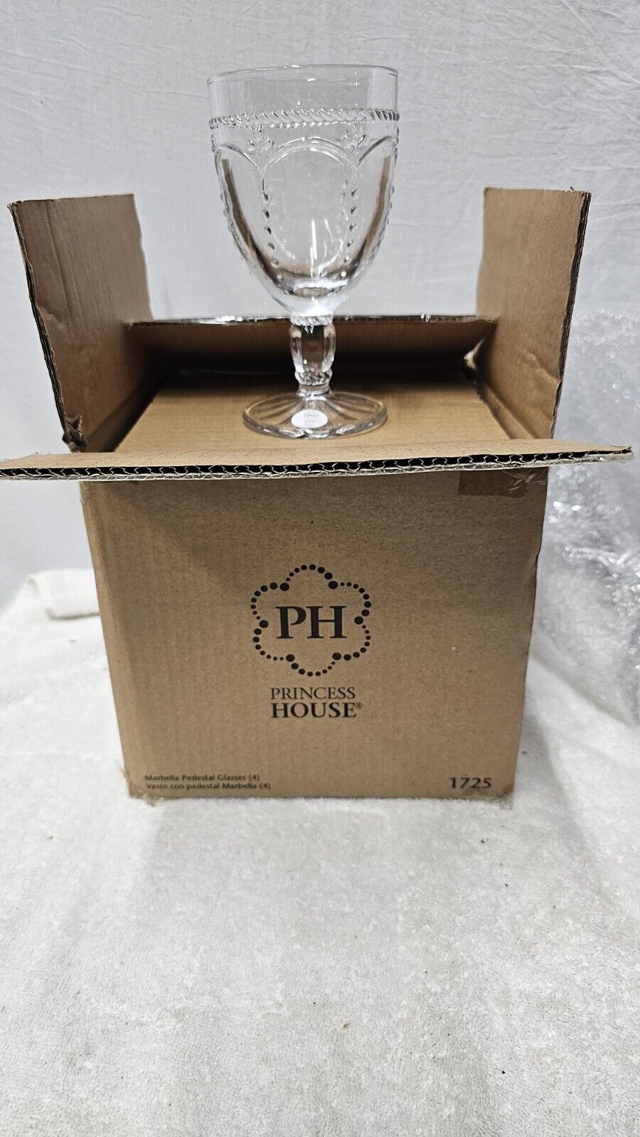 Princess House 1725 MARBELLA Pedestal Glasses Set Of 4 New In Box