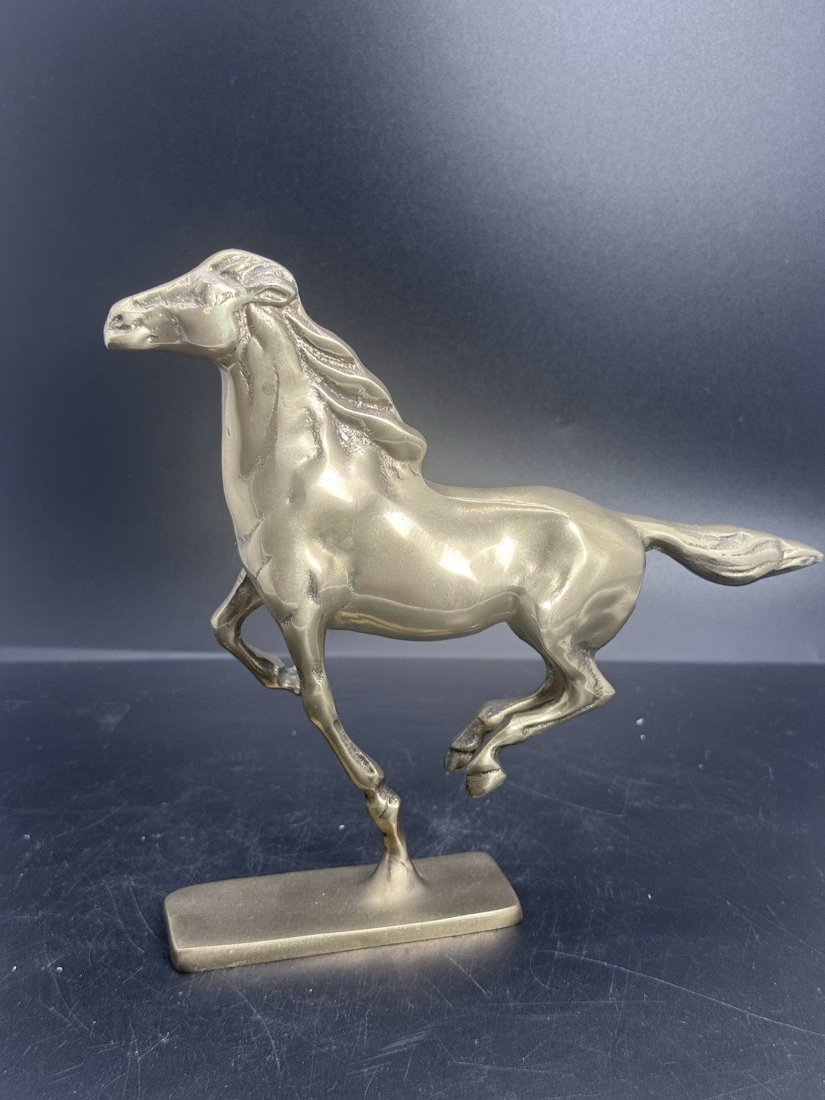 Vintage Solid Brass Running Horse Tabletop Figurine