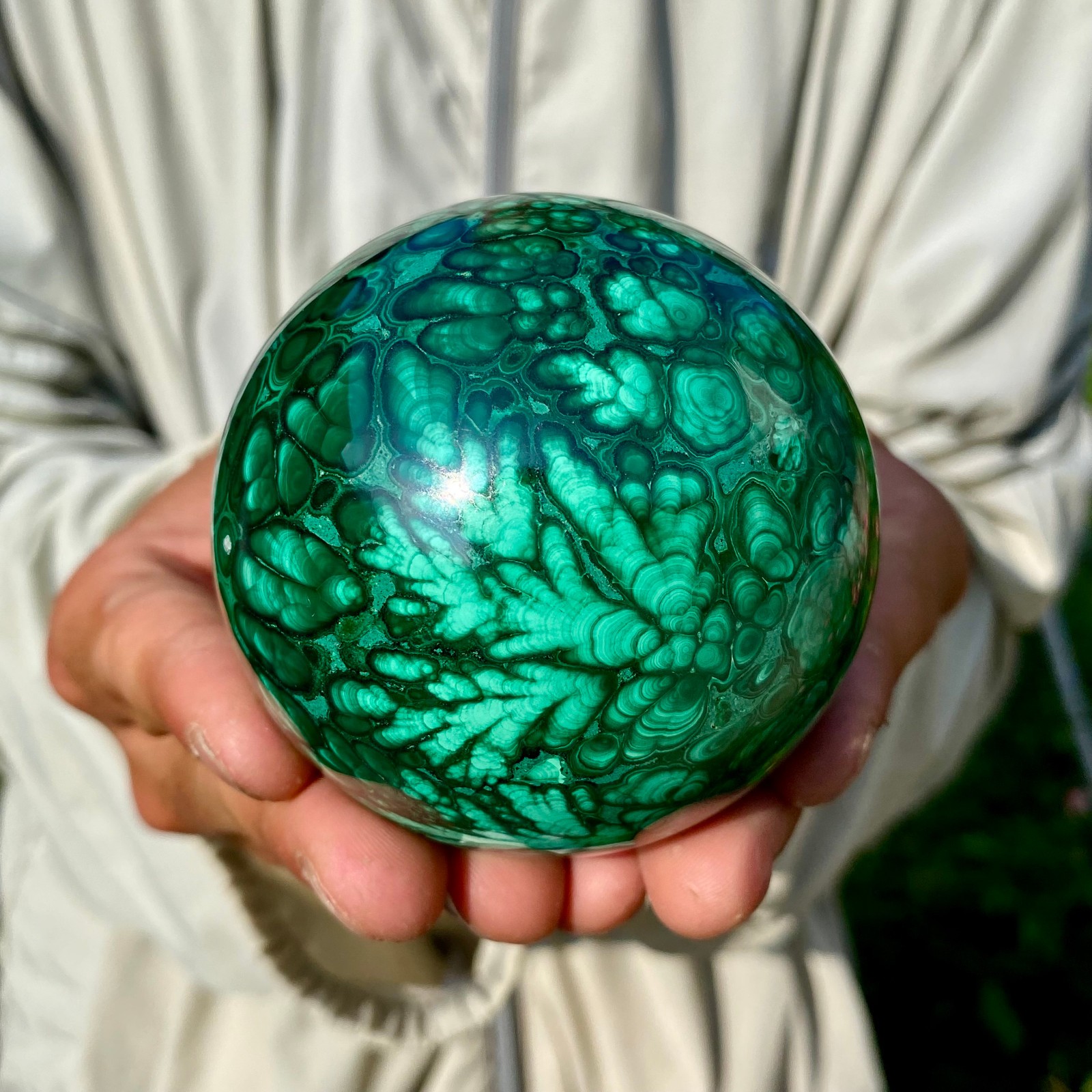 1.54LB Rare Natural Malachite quartz hand Carved sphere Crystal Healing