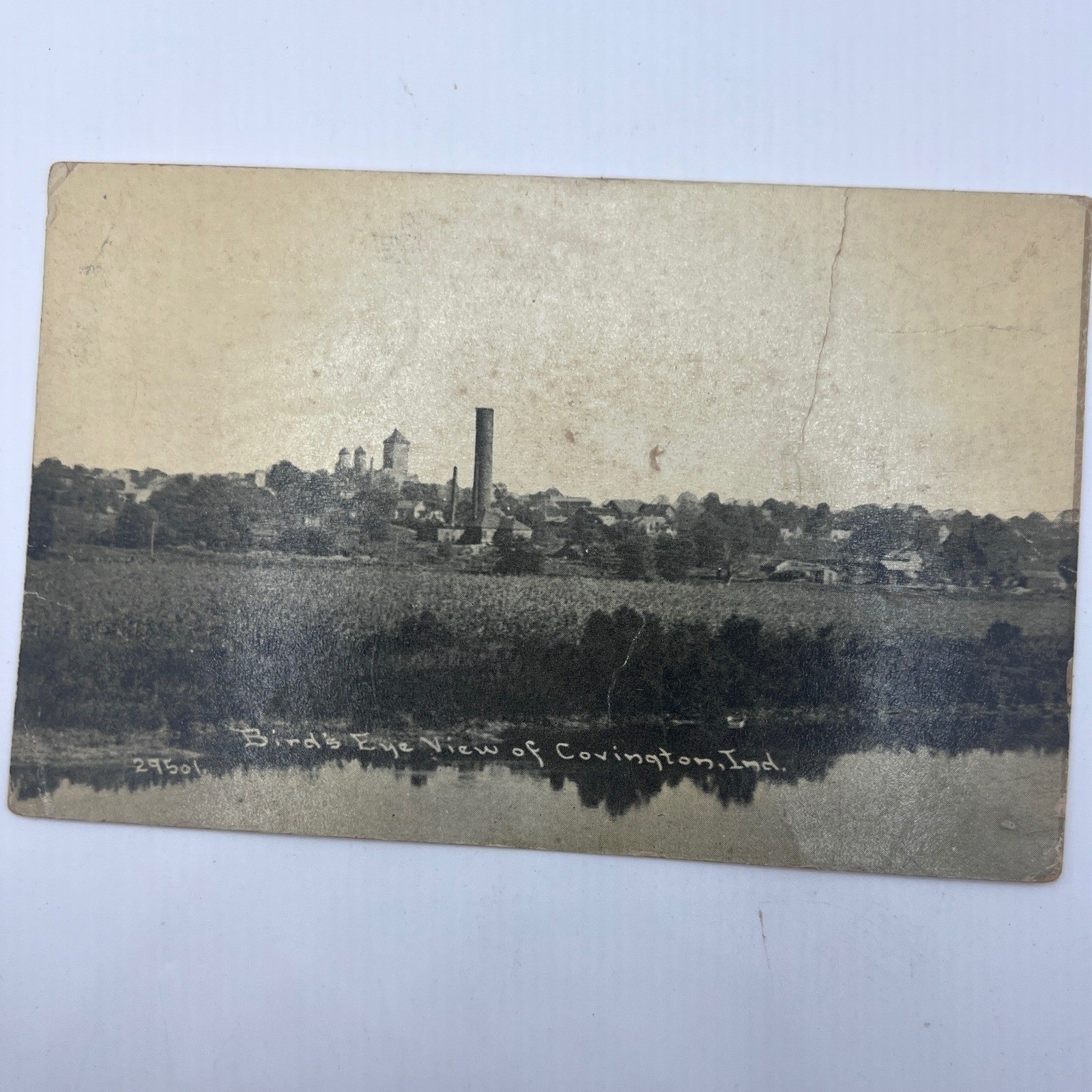 Antique Postcard 1914 Bird's Eye View Covington Indiana IN Town Scene Fair