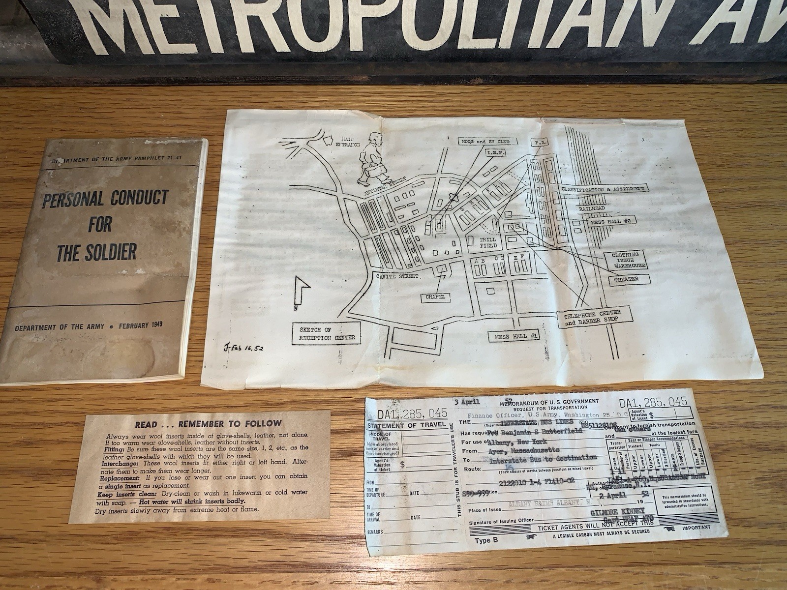 PERSONAL CONDUCT SOLDIER TRAVEL TICKET NOTICE MAP OF RECEPTION CENTER MESS HALL