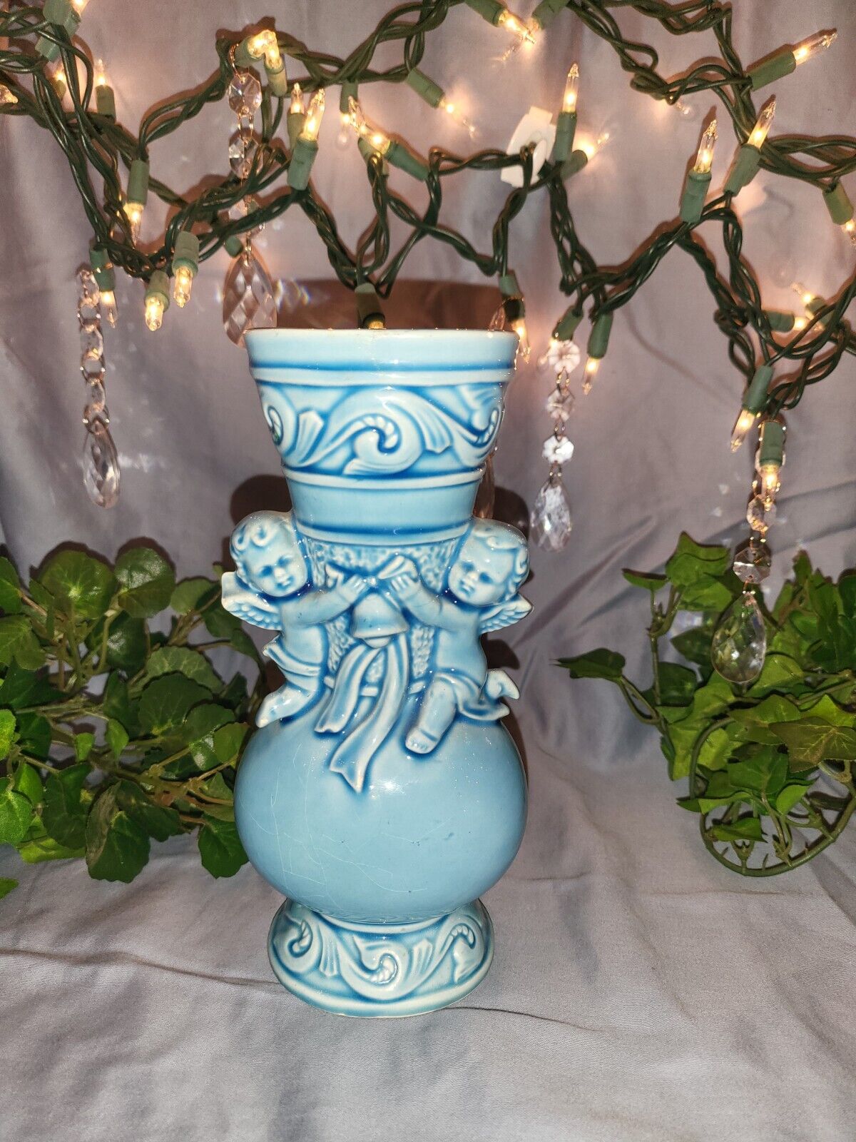 Vintage Norleans Japan Blue Cupid Vase