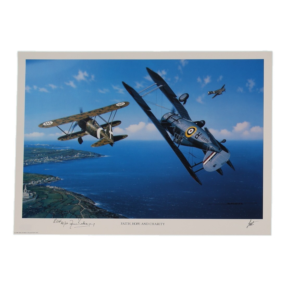 WWI James Pickering RAF Signed Stan Stokes Faith Hope & Charity Lithograph AIV