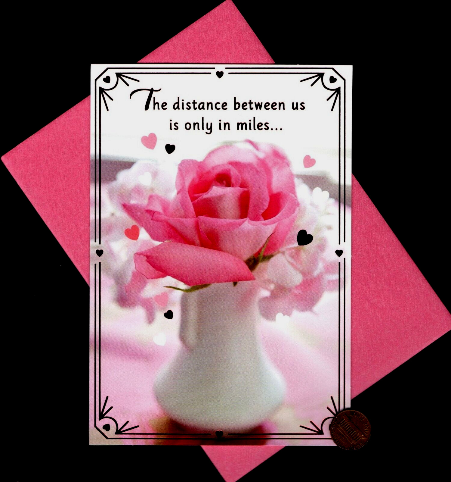 Valentine Pink Rose Bud Flowers Vase - SHINE - Valentine\'s Day Greeting Card