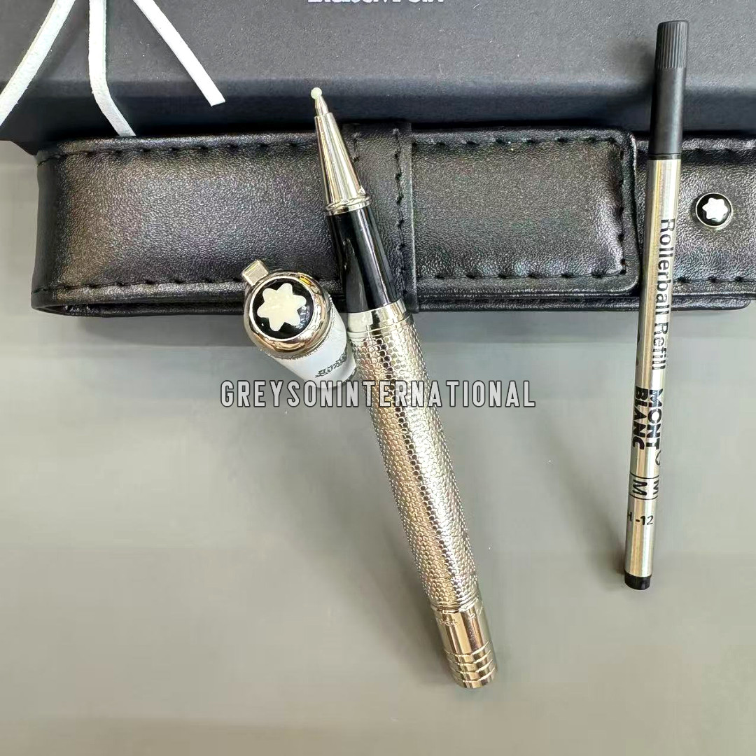 HOT MB Silver Tone Textured Rollerball Pen w/ Box Pouch & Refill HOT MB Silver Tone Textured Rollerball Pen w/ Box Pouch & Refill