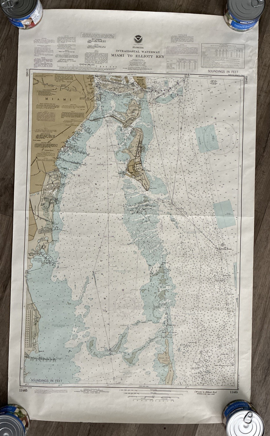 VINTAGE NOAA Nautical Chart 11465 Miami to Elliott Key Florida Map Intracoastal