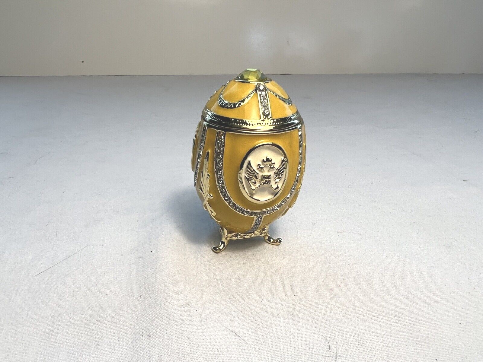 Yellow Egg Trinket Box Jeweled Hinged