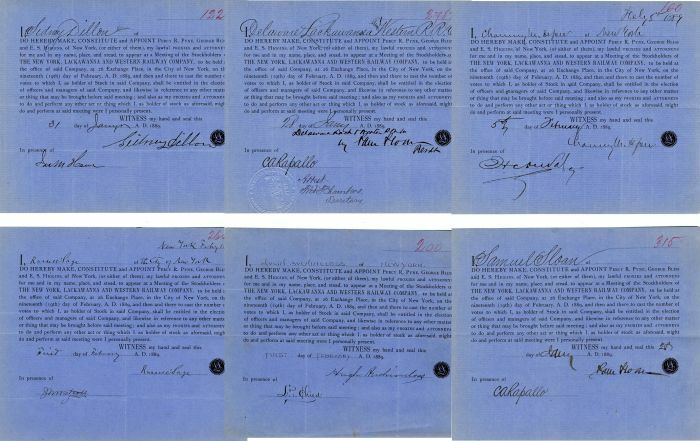 6 Documents signed by Sidney Dillon, Russell Sage, Sam Sloan, Chauncey Depew and