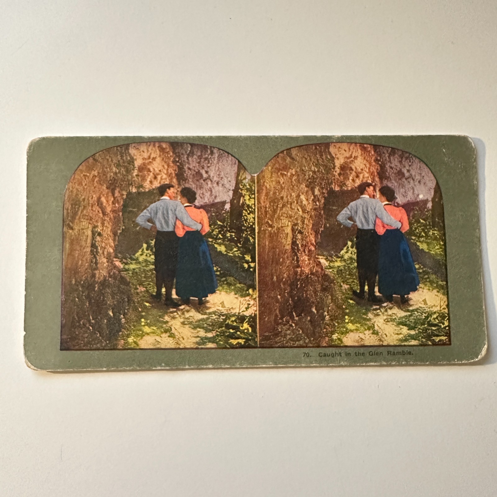 Caught In The Glen Ramble Young Couple Near Trees Antique Stereoview Card 5H6-3