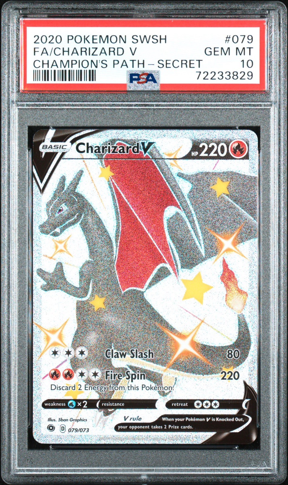 Pokémon TCG Charizard v Champions Path Full Art Secret Rare Card 079/073 Psa 10