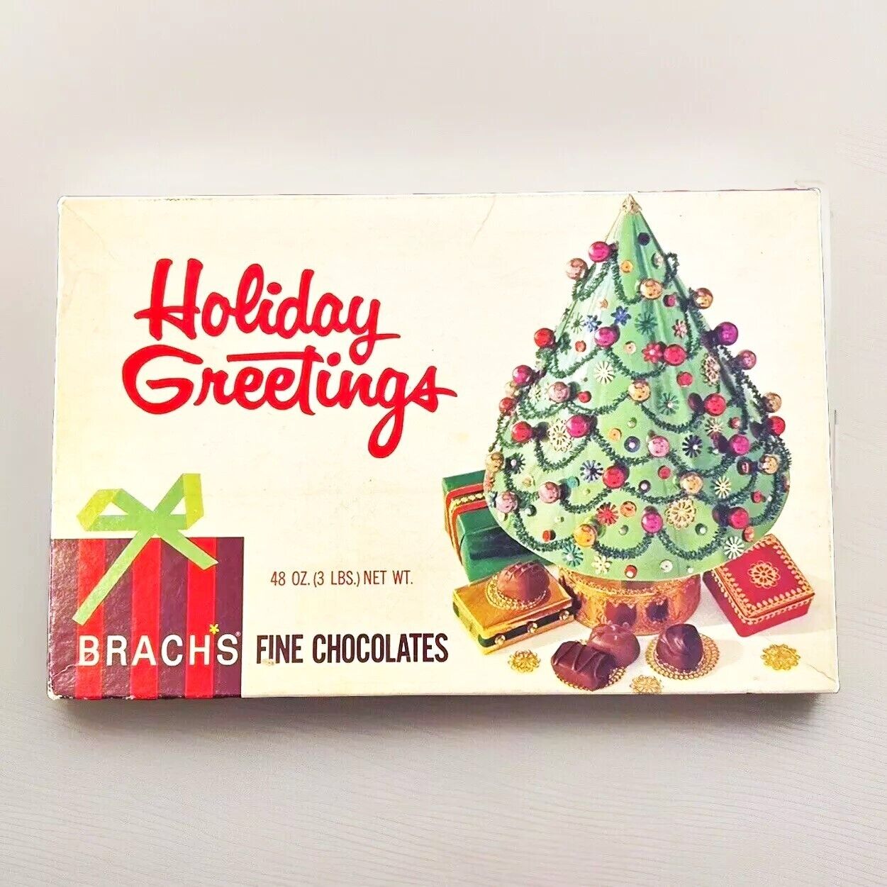 Vintage Brachs Chocolate Candy Box Empty Holiday Greetings Christmas Tree 11