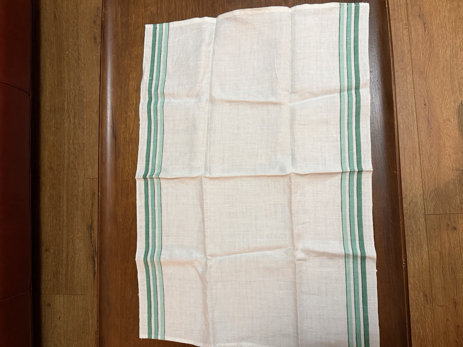 Vintage Linen Weave green Woven Kitchen Towel 22”