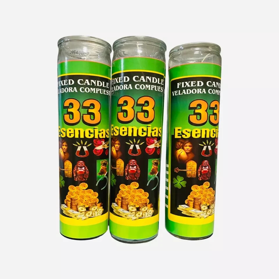 3x Set, 33 ESENCIAS VELADORA - 33 ESSENCES Fixed Candle,Buena suerte