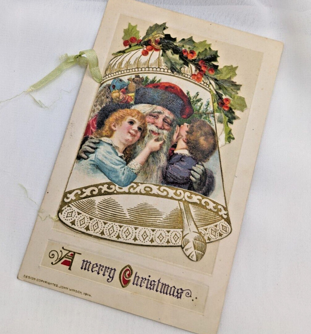 Winsch Christmas Santa Postcard Antique Hug Children Mechanical Book Schmucker