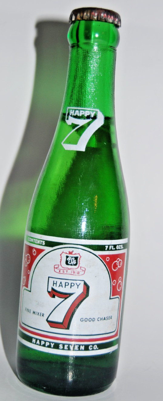 Vtg 1959 HAPPY 7 Soda Bottle FULL SEALED Wilkes-Barre PA Green Glass 7oz ACL