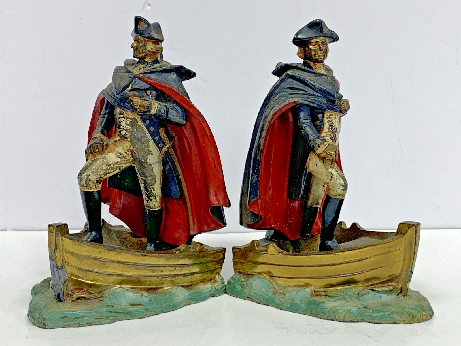 Antique K&O Ruhl USA George Washington On The Delaware Historic Pair Of Bookends