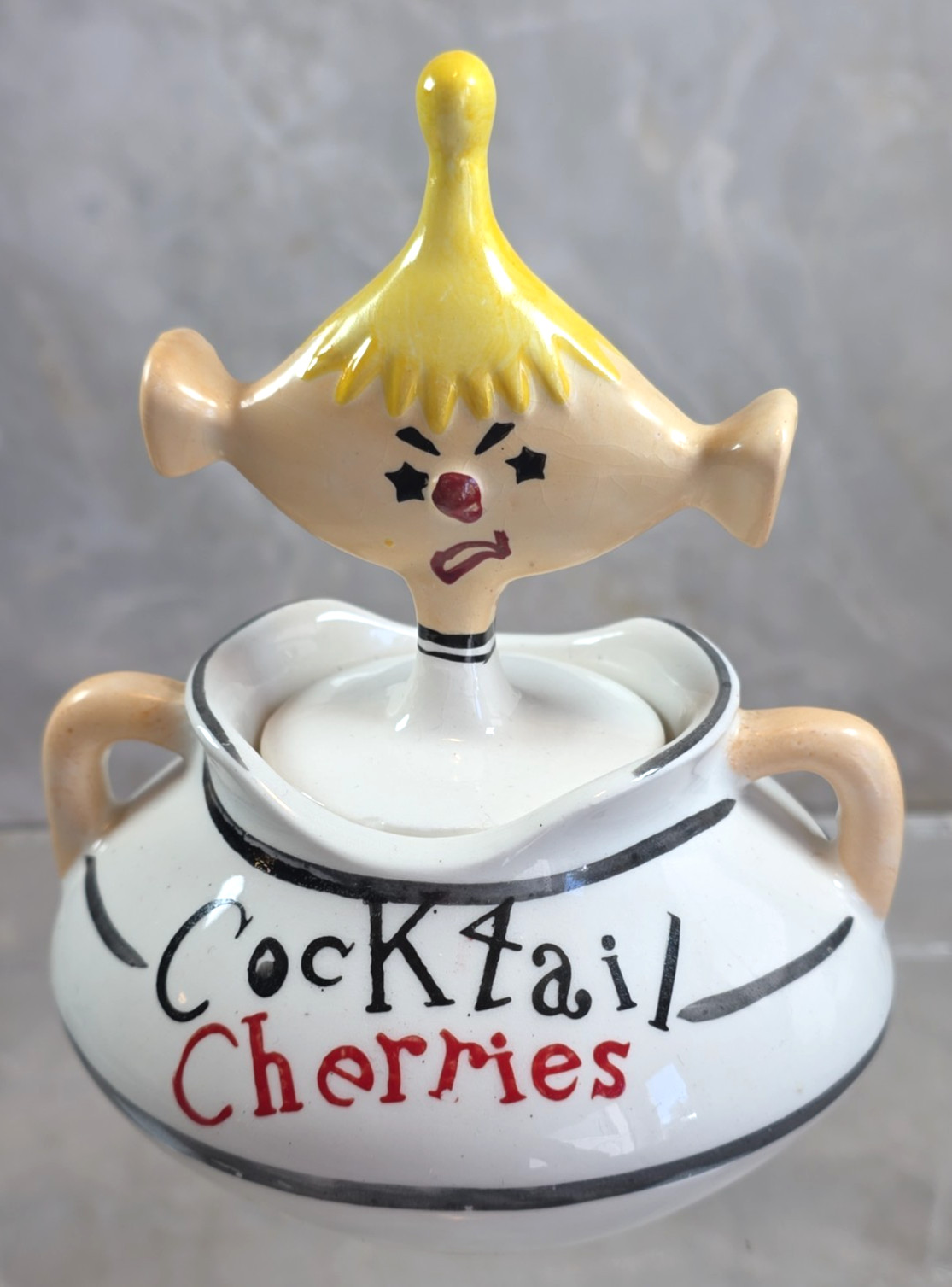 Vintage Davar Cocktail Cherries Pixieware Ceramic Condiment Jar Holt Howard READ Vintage Davar Cocktail Cherries Pixieware Ceramic Condiment Jar Holt Howard READ