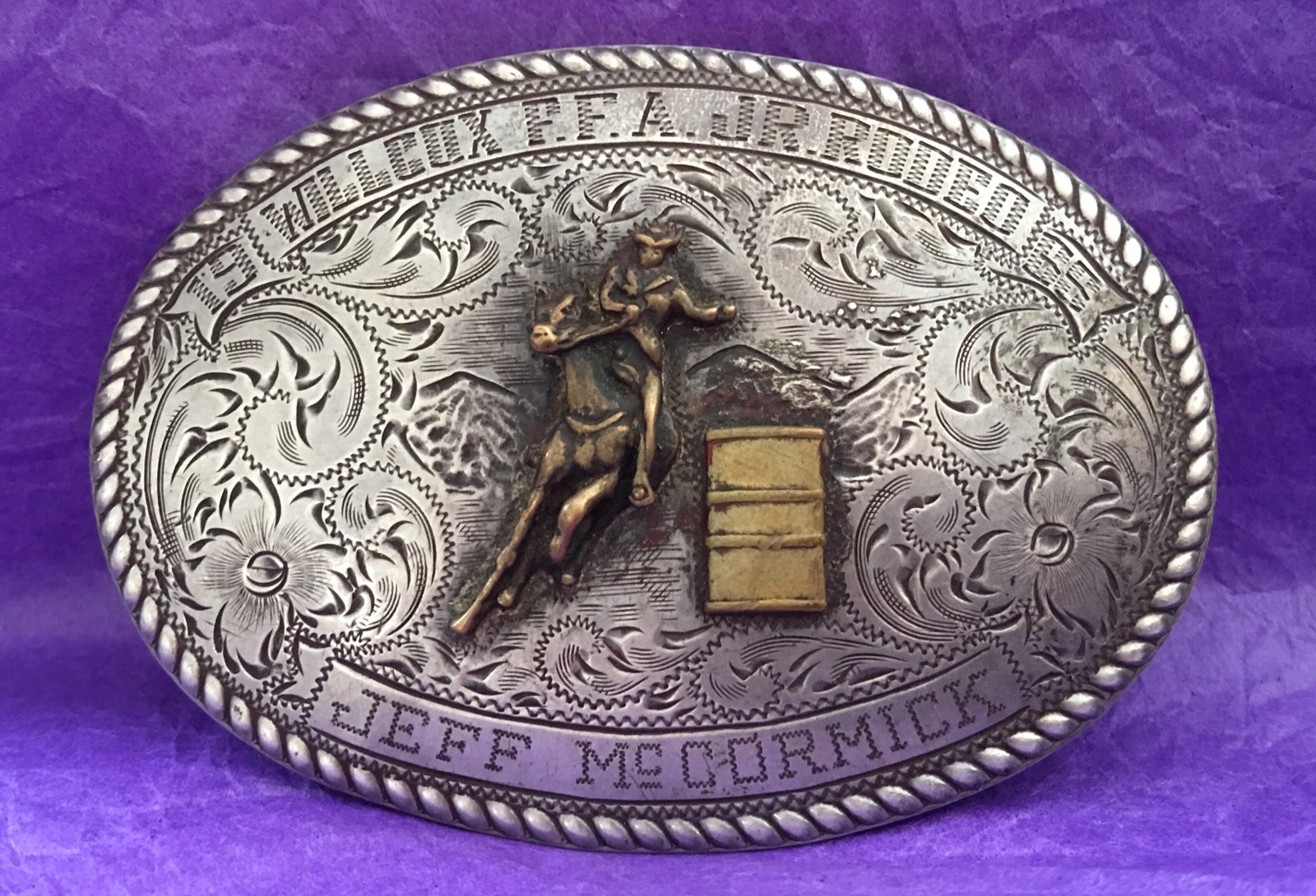VTG 1965 Sterling Silver Wilcox FFA Jr Rodeo Barrel Racing Trophy Belt Buckle