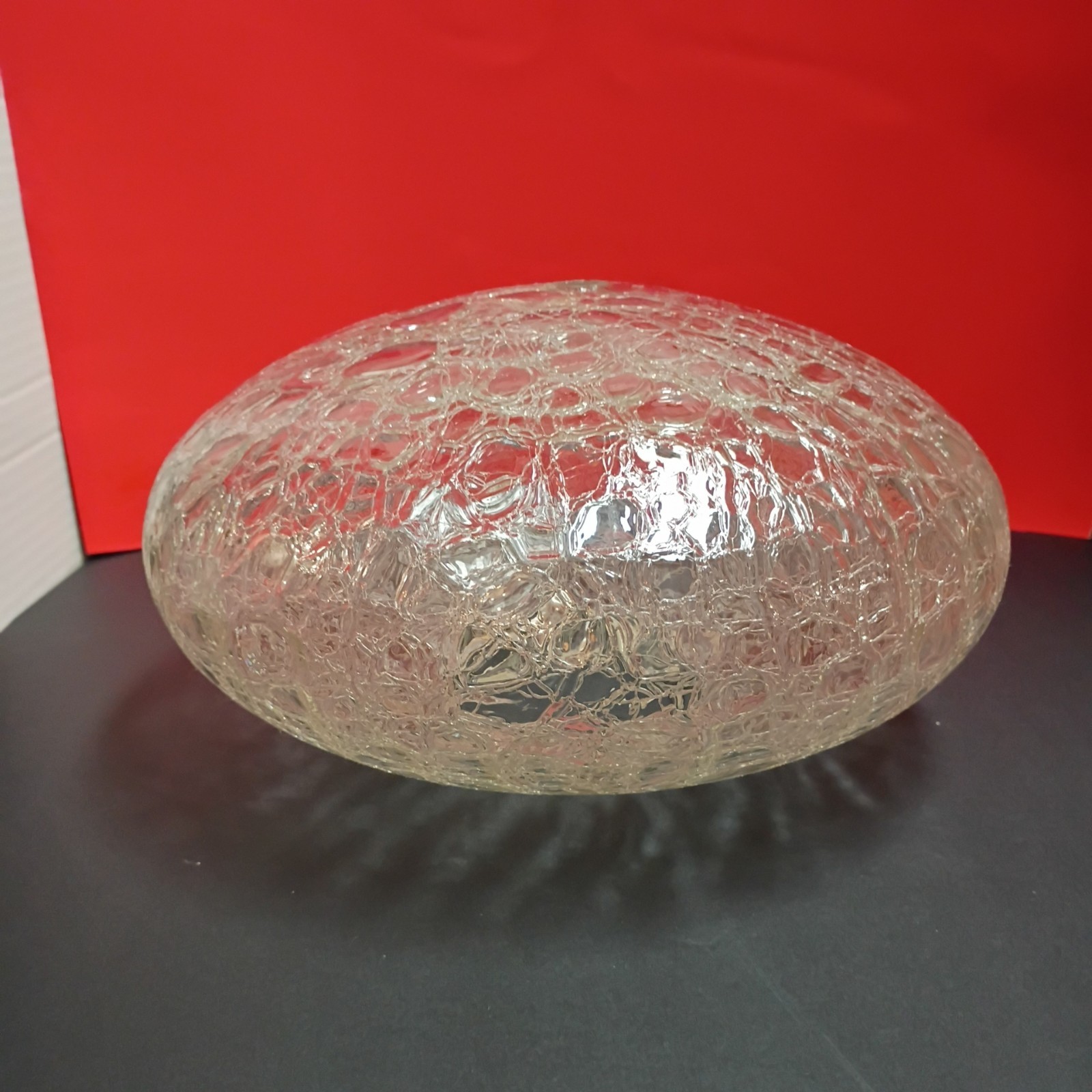 VTG Hollywood Regency Clear Crackle Glass Ceiling Lamp Globe Shade 11\