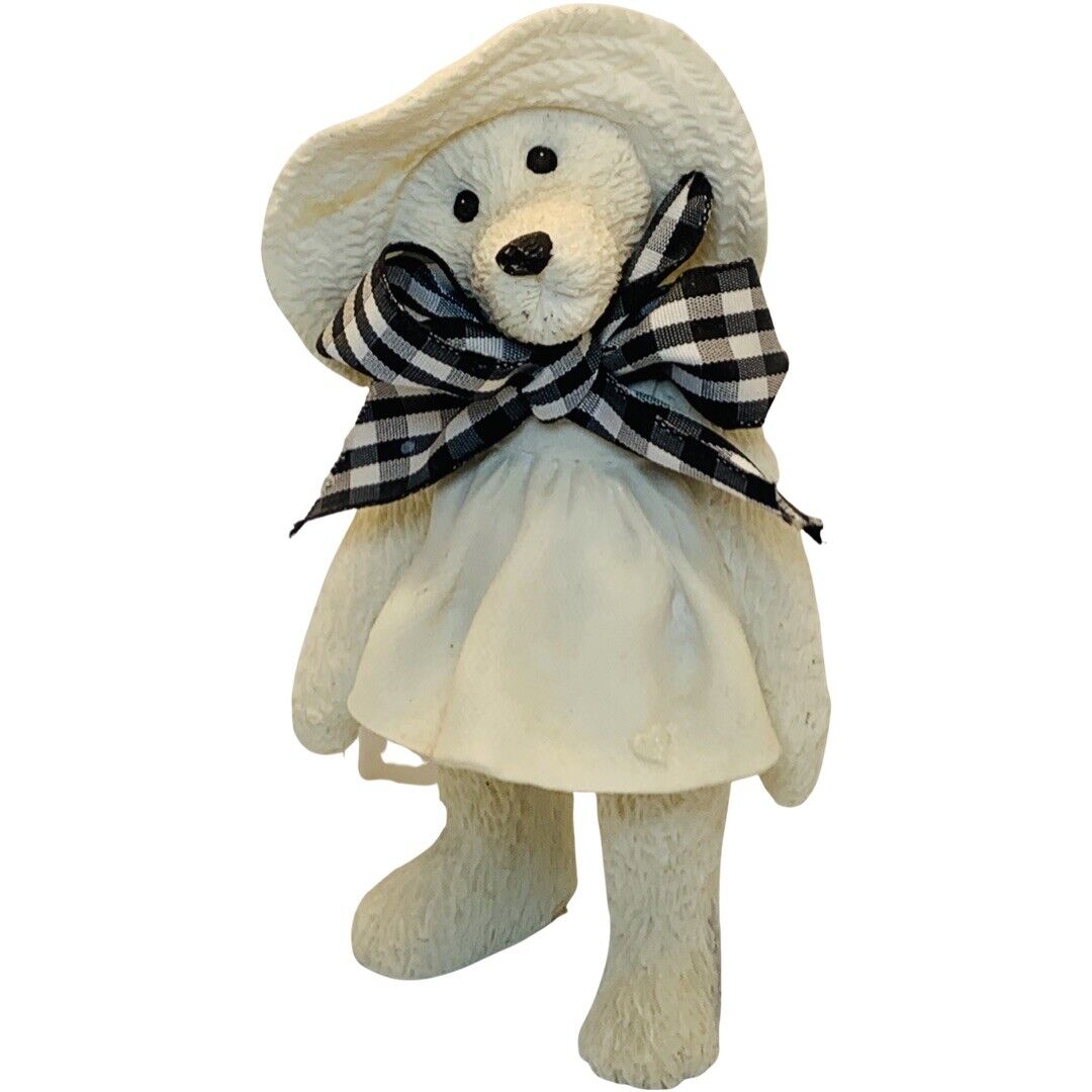 VTG Sarah’s Attic Daisy The Whit Teddy Bear Figurine 7081 Checker Bow Country