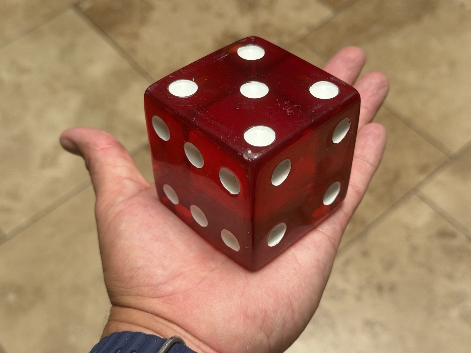 Single Oversized 2.5” Acrylic Lucite Red Dice Die