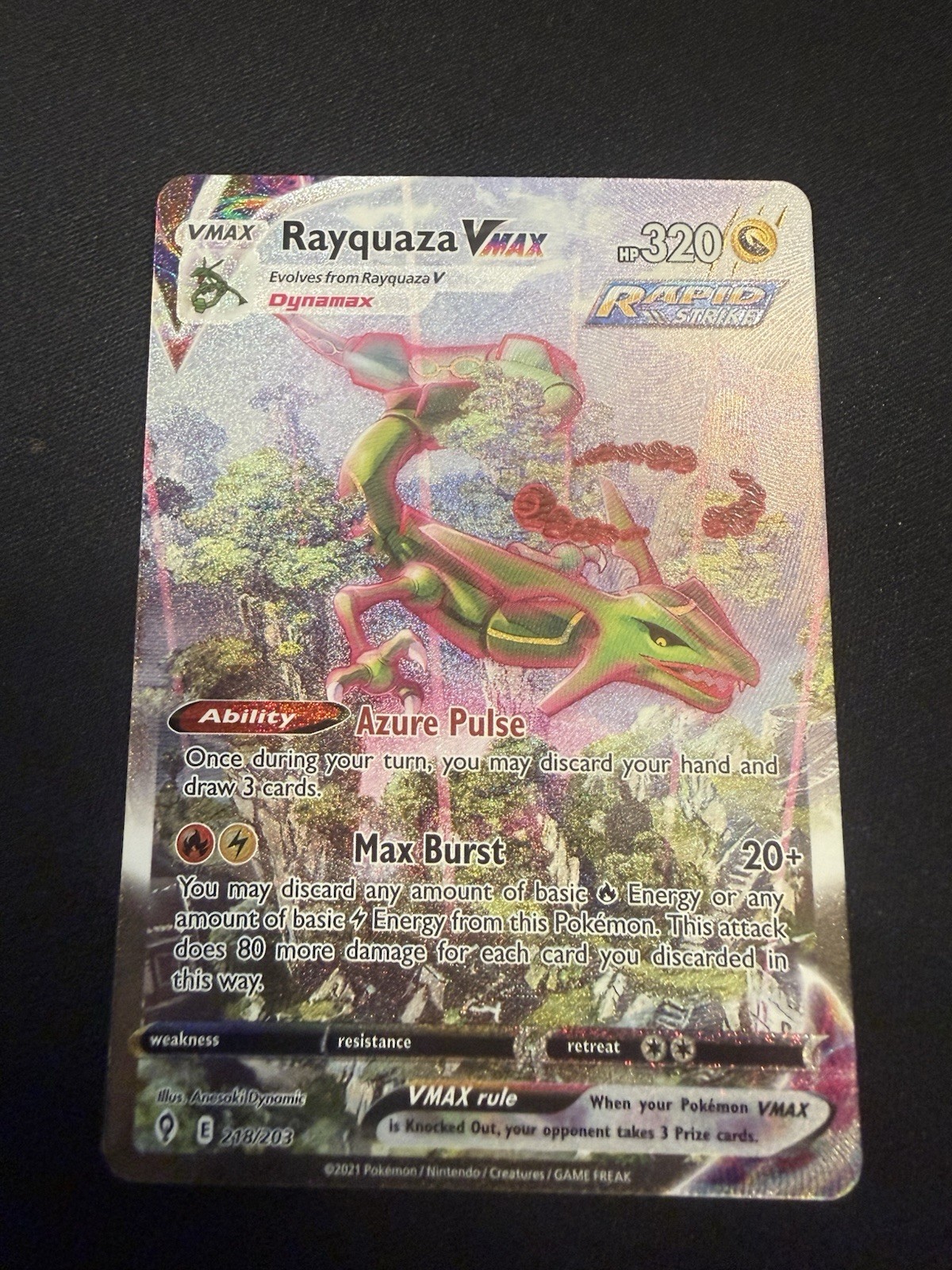 Pokemon Rayquaza VMAX 218/203 Alt Art - Evolving Skies - English ENG Pokemon Rayquaza VMAX 218/203 Alt Art - Evolving Skies - English ENG