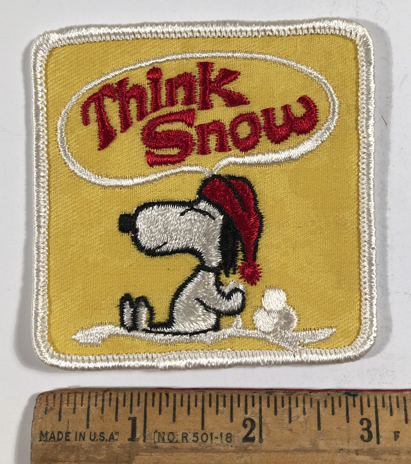 Vintage Snoopy Think Snow Embroidered Patch Peanuts Gang Skiing Snowmobile