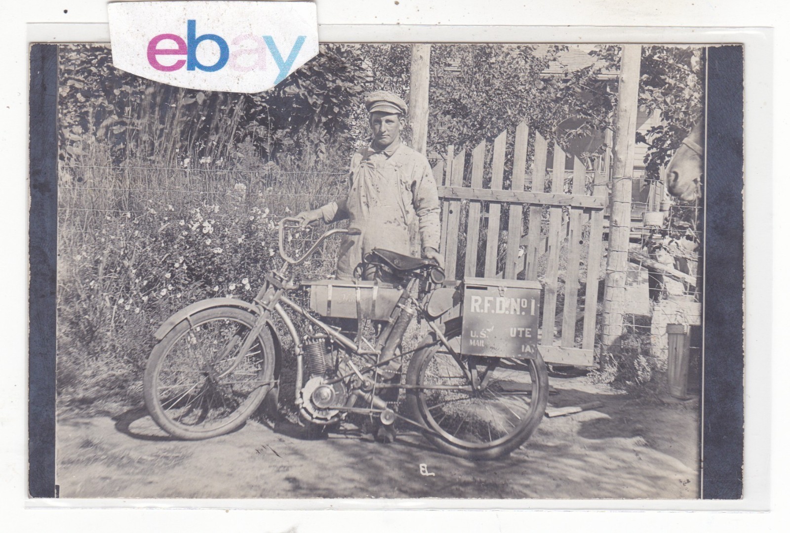 1908 RPPC UTE IOWA WAGNER MOTORCYCLE RURAL MAIL CARRIER RFD No 1 OLD POSTCARD IA