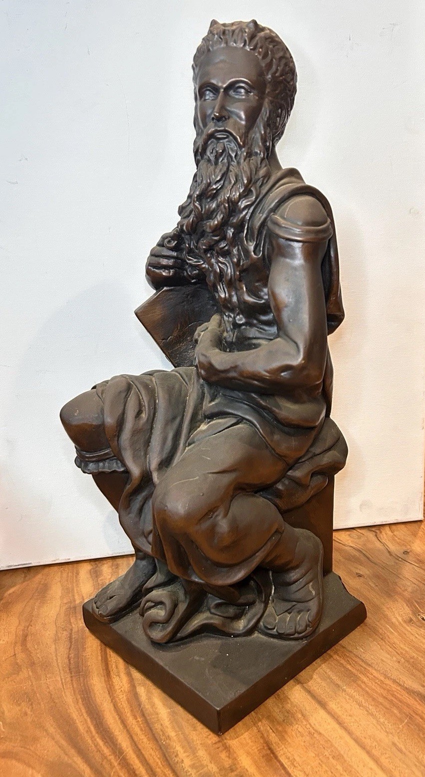 Moses Statue VTG Marwal Chalkware Seated Biblical Figure Bronzed 18in 10lb