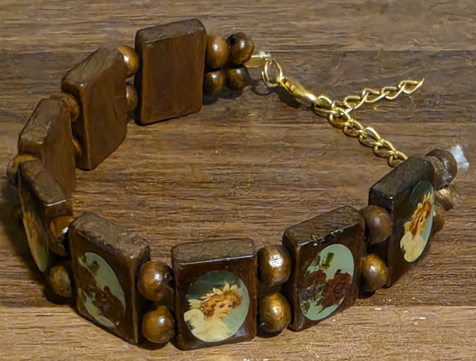 Vintage Catholic Religious Prayer Bracelet Cherubs Roses And Flowers Size Adjust