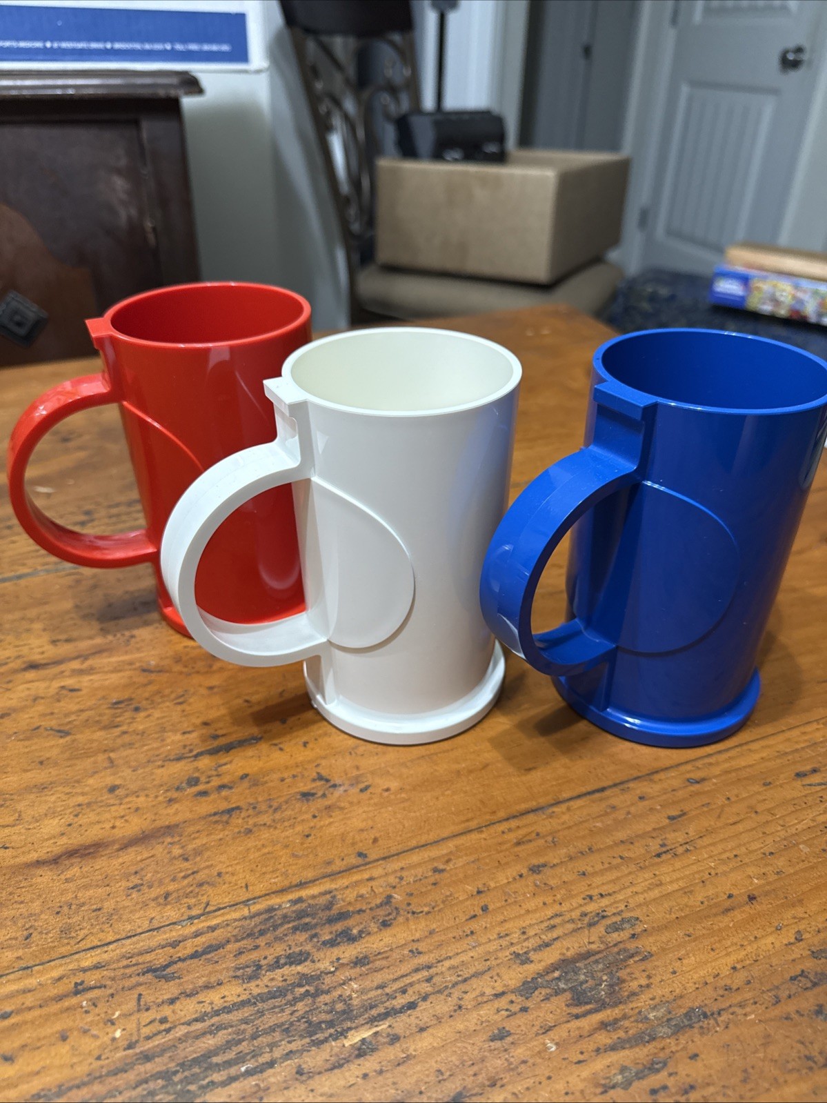 Dansk Vintage MCM Gunnar Cyren Design Melamine Mugs, White, Blue, Red - Set of 3