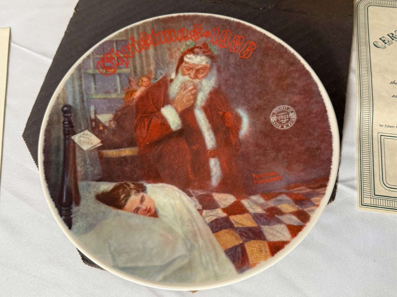 Norman Rockwell Deer Santy Claus 1986 Knowles Collector Plate COA Box Papers