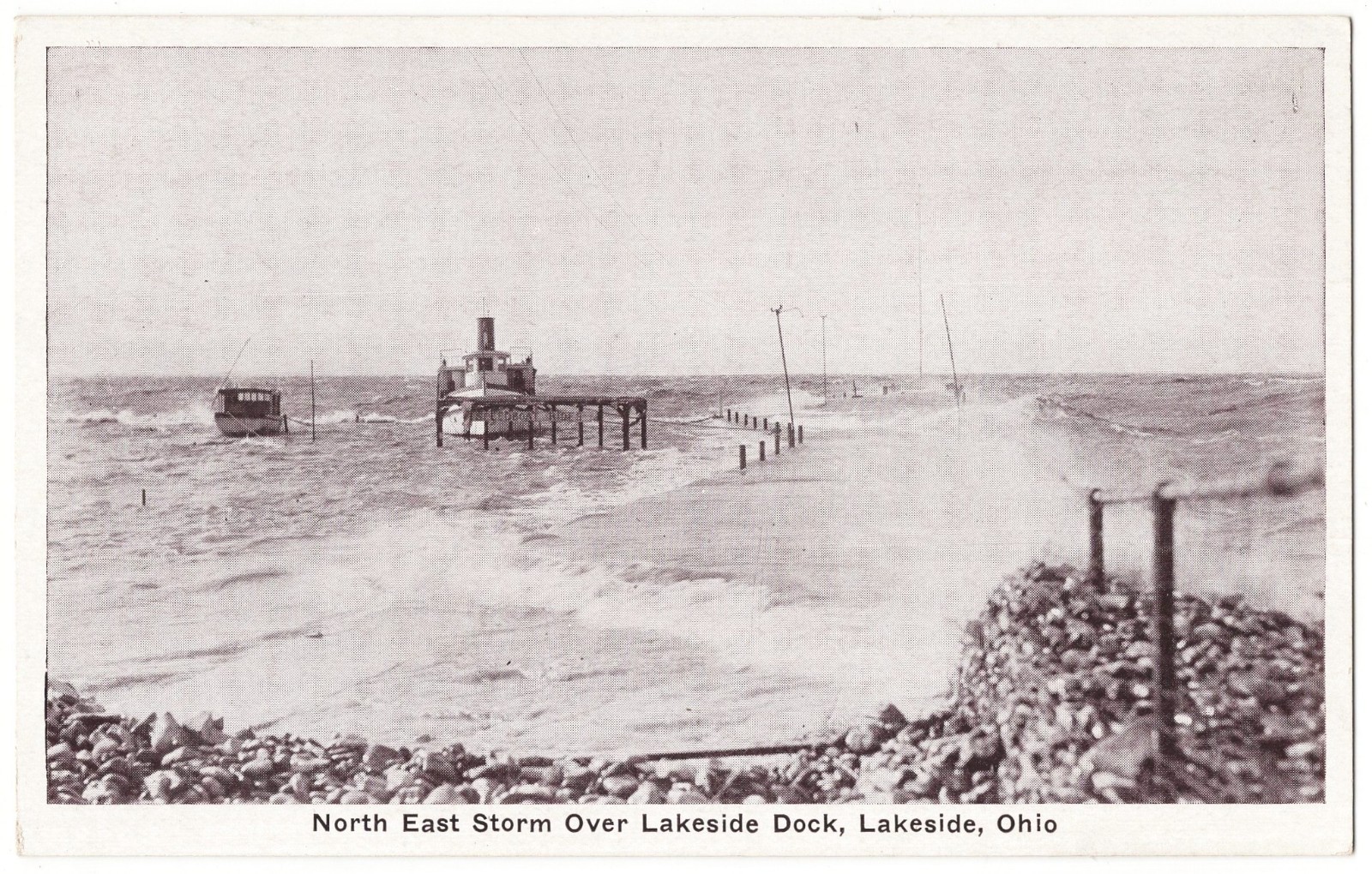 Lakeside OH - North East Storm Over Lakeside Dock steamer antique postcard